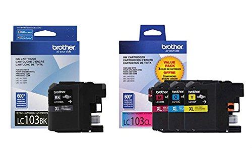 Brother LC103 Ink Cartridge (Black, Cyan, Magenta, Yellow, 4-Pack) in Retail Packaging