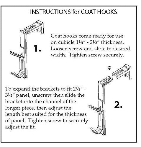 Officemate Double Coat Hooks for Cubicle Panels, Adjustable 1.25 - 3.5 Inch, Charcoal (22005)