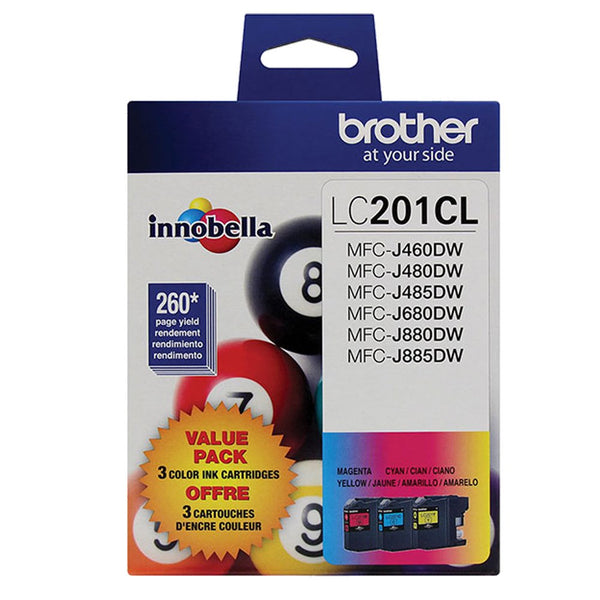 Brother LC201 (C,M,Y) 3- pack Toner in retail packaging