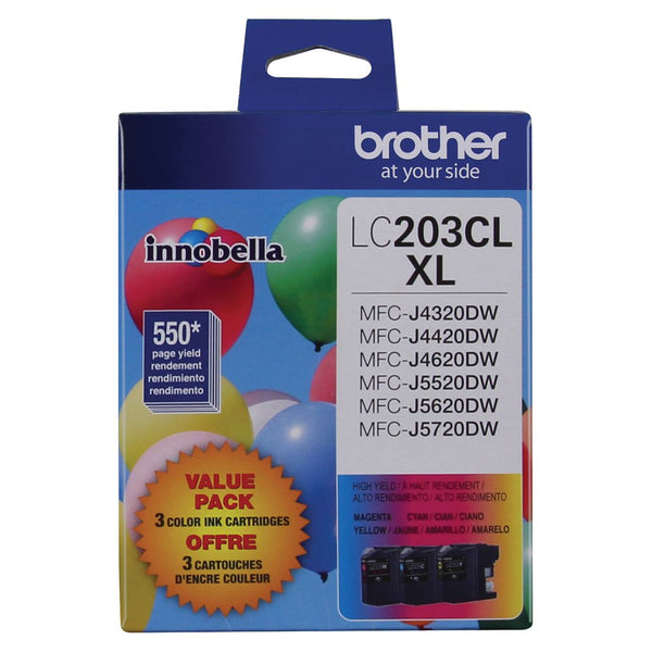 Brother LC-203CL Ink Cartridge (Cyan, Magenta, Yellow, 3-pack) in Retail Packaging