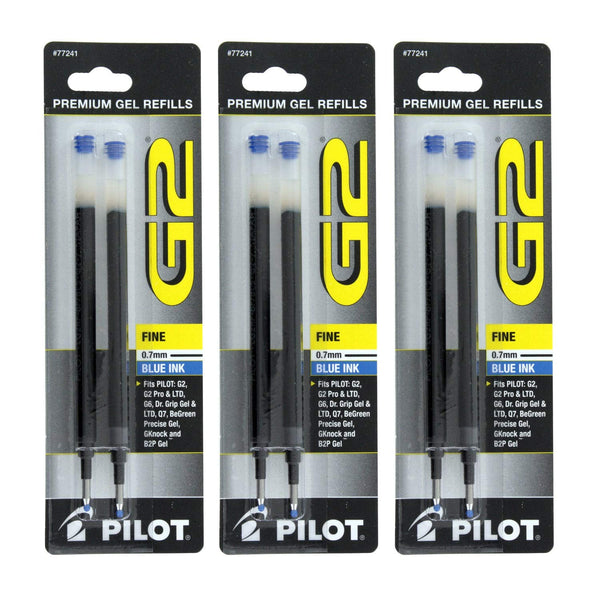 Pilot G2, Dr. Grip Gel/Ltd, ExecuGel G6, Q7 Rollerball Gel Ink Pen Refills, 0.7mm, Fine Point, Black Ink, 3 Packs of 2