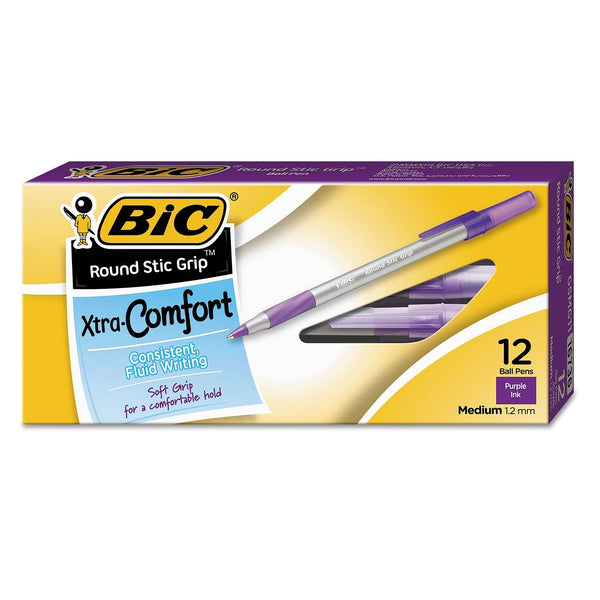 Round Stic Grip Xtra Comfort Ballpoint Pen, Purple Ink, 1.2mm, Medium, Dozen