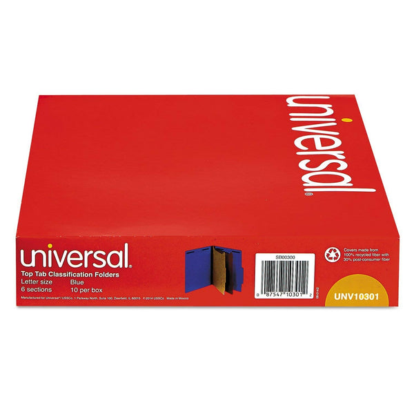 Universal Pressboard Classification Folders, Letter, Six-Section, Cobalt Blue, 10/Box (10301)