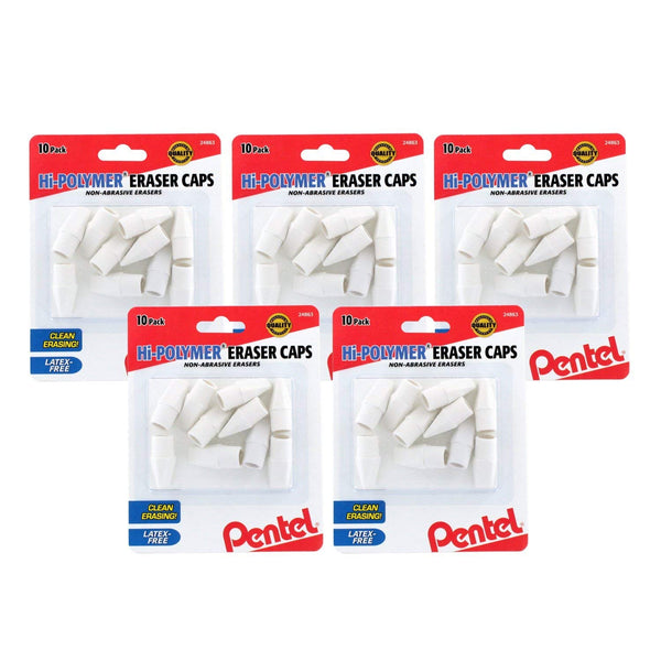 Pentel Hi-Polymer Non-Abrasive Latex-Free Eraser Caps, White, Pack of 50 (Bundle)