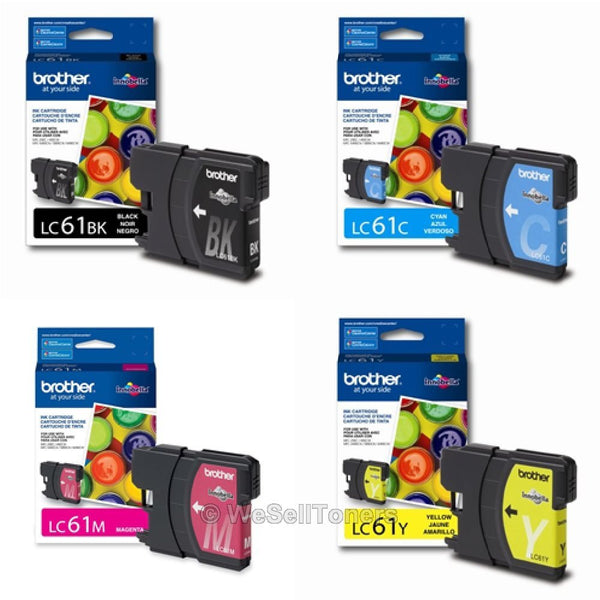 Brother LC61 Ink Cartridge (Black, Cyan, Magenta, Yellow, 4-Pack) in Retail Packaging