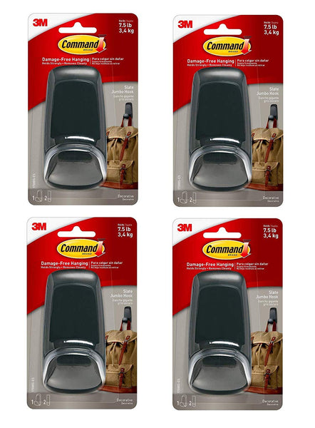 Command Jumbo Hook, Slate, 4-Hook (17088S-ES)