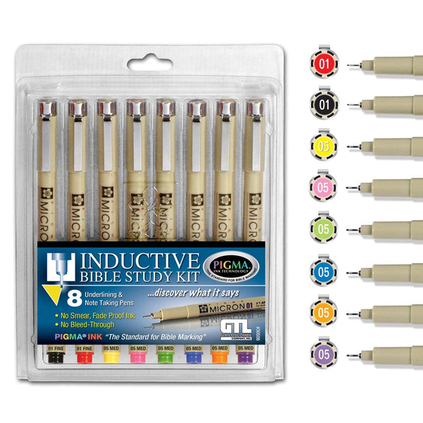 Pigma Micron 01 Fine & 05 Medium Point Inductive Bible Study Kit (Set of 8)