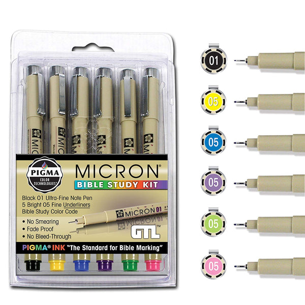 GTL Pigma Micron 6 Piece Bible Study Marking Set Multi Color Fine and Medium Points