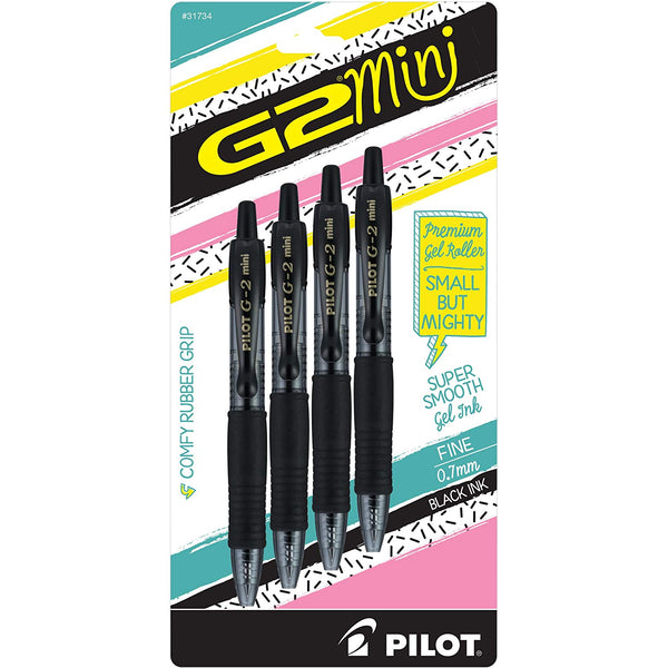 Pilot G2 Mini Premium Retractable Gel Roller Pen, Fine Point, 0.7mm, Black Ink, Pack of 4