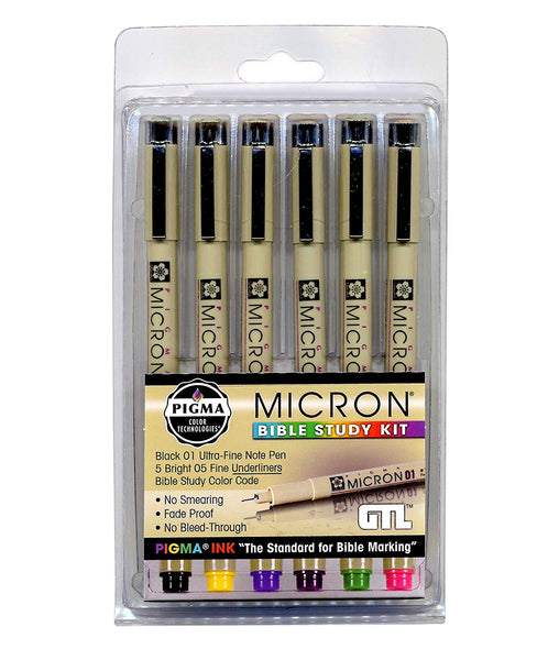 GTL Pigma Micron 6 Piece Bible Study Marking Set Multi Color Fine and Medium Points