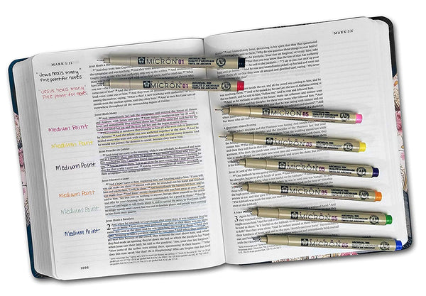 Pigma Micron 01 Fine & 05 Medium Point Inductive Bible Study Kit (Set of 8)